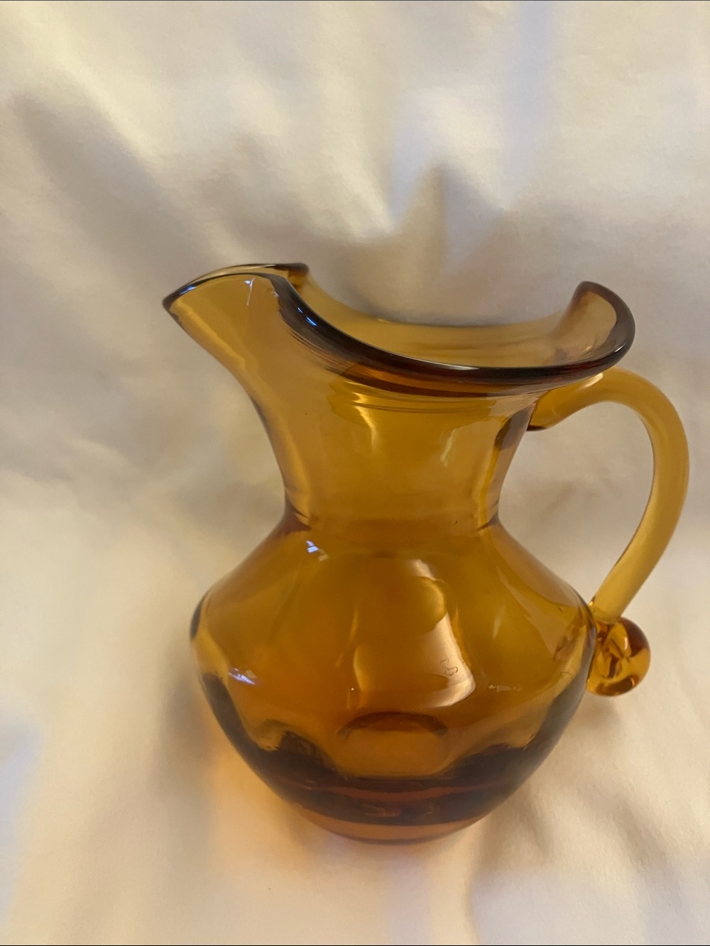 Vintage Amber Glass Pitcher 5”